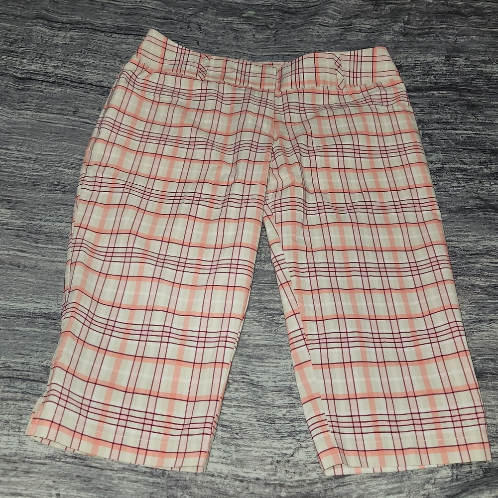 Adidas Climalite Pink Orange Plaid Golf Capri Pants Womens Size 10 Cropped Sport